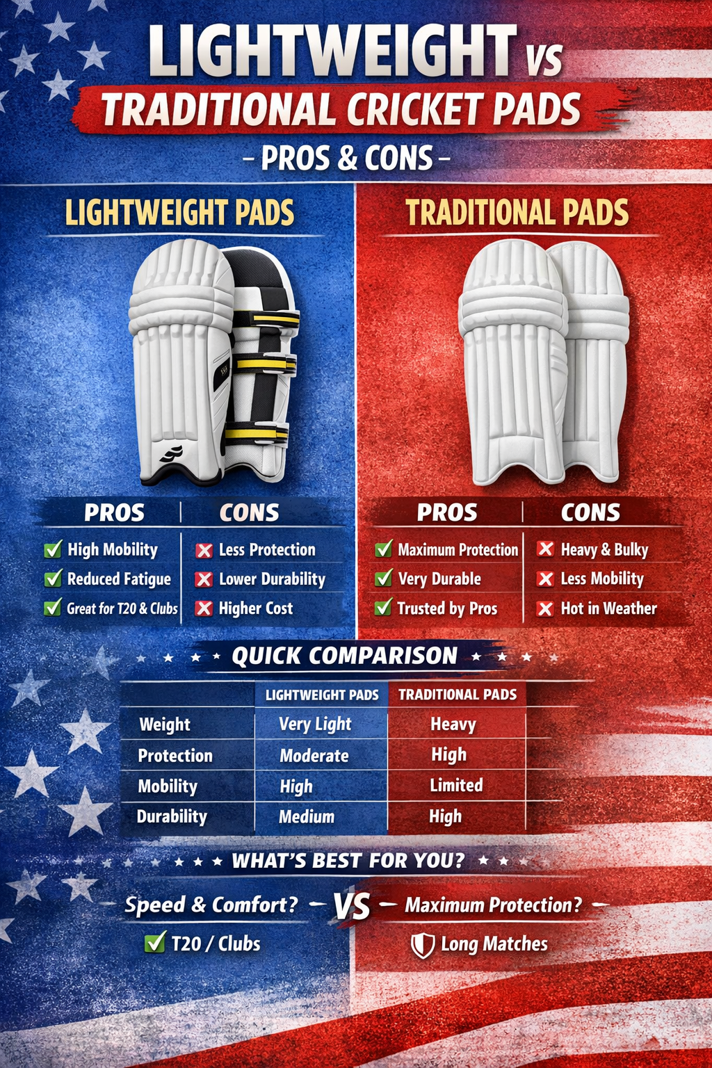 Lightweight vs Traditional Cricket Pads: Pros and Cons