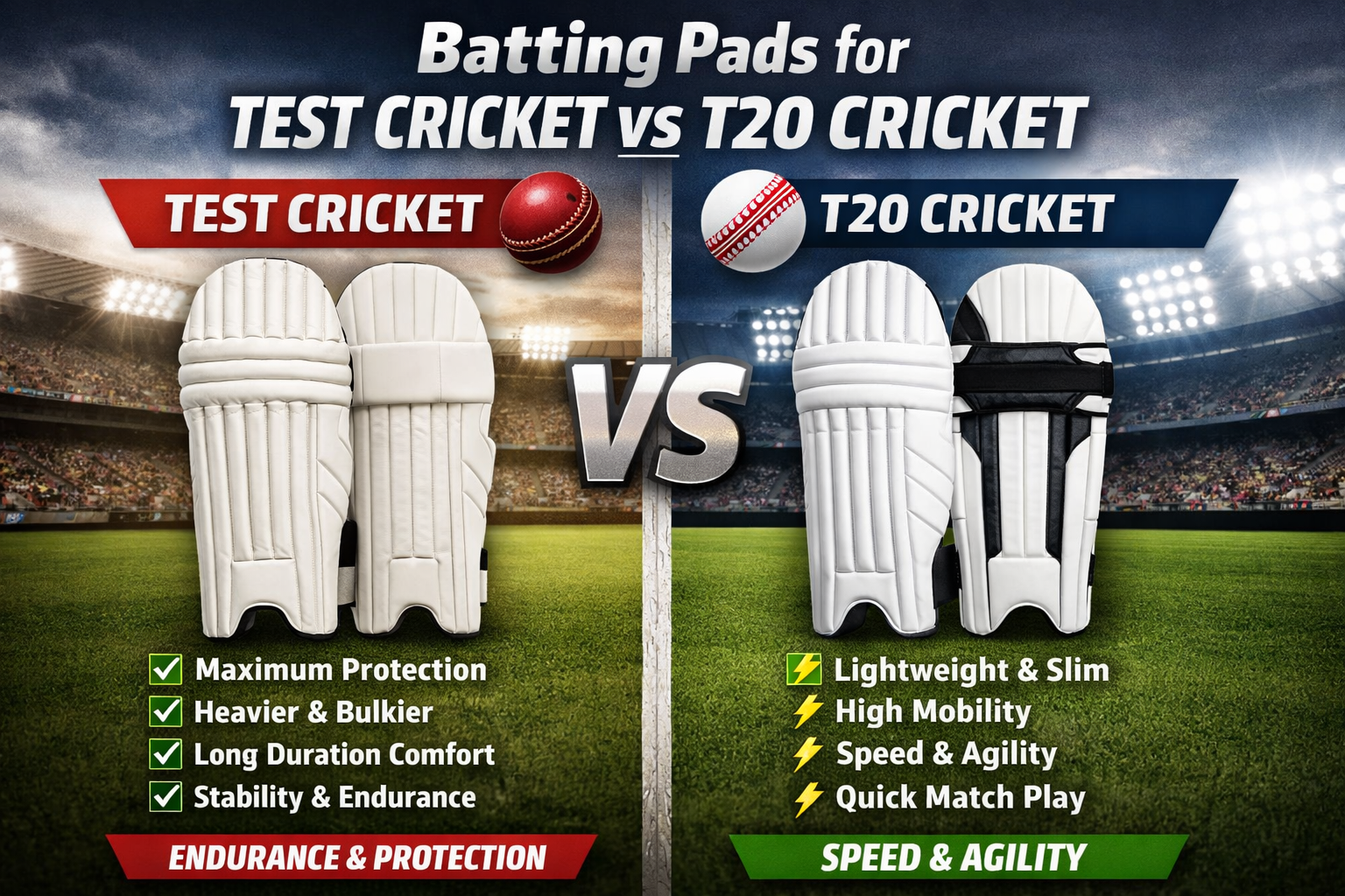 Batting Pads for Test Cricket vs T20 Cricket: What’s the Difference?