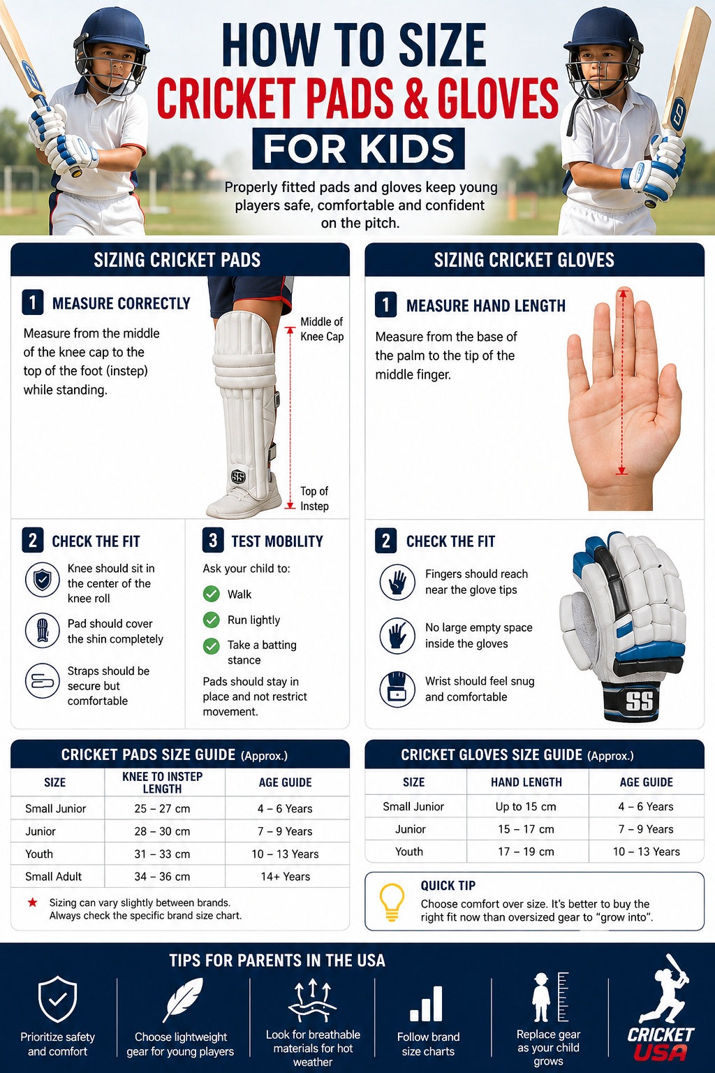 How to Size Cricket Pads and Gloves for Kids