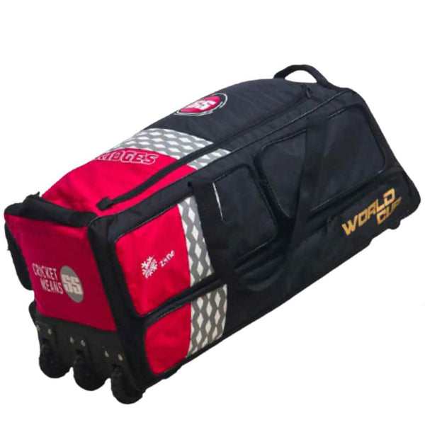 SS World Cup Wheelie Kit Bag (Black & Red) - Magnus Cricket